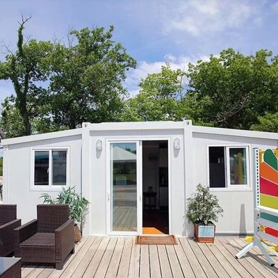 Casa in container prefabbricata in vetro in alluminio con doppia ala, sala pieghevole e facile espansione