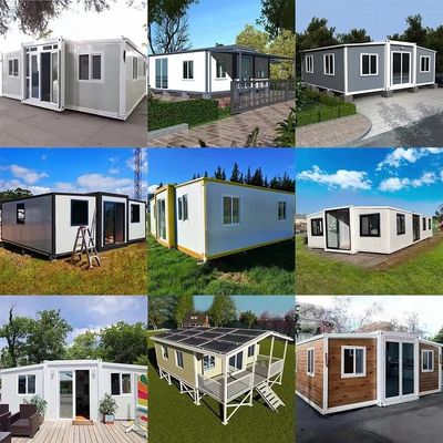 Casa in container prefabbricata in vetro in alluminio con doppia ala, sala pieghevole e facile espansione