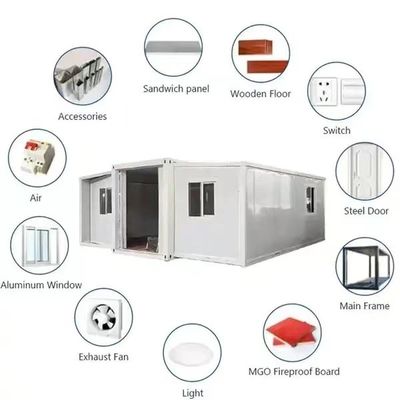 Assemblaggio di case in container espandibili con finestre in alluminio